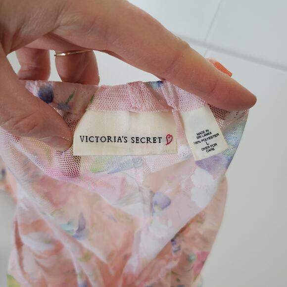 Victoria's Secret Pants Womens Medium Pink Floral Sheer Mesh Drawstring Lounge - Picture 3 of 9